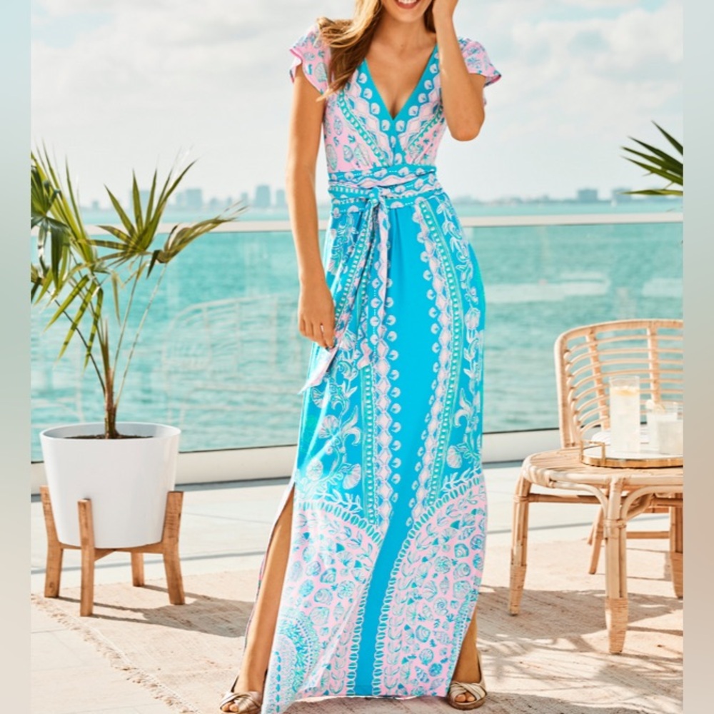 Lilly Pulitzer Esmarella Maxi Turquoise Water Ya Waiting For Size medium